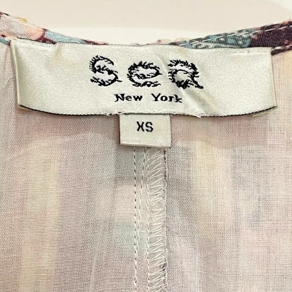 SEA NY Maxi Dress Patchwork Floral Naya Cutout‎ Long Sleeve Pleated Purple XS - Picture 10 of 11